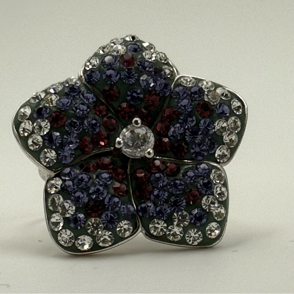 Crystal Flower Statement Ring - Purple, Burgundy … - image 2